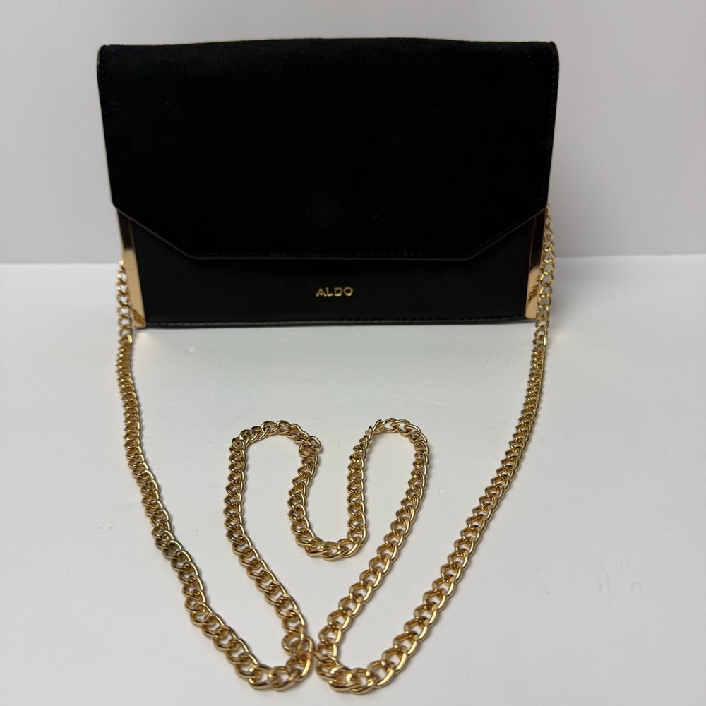 Aldo Black Clutch with Gold Chain